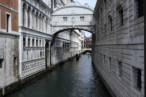 Bridge of Sighs. White stone bridge over a canal in Venice, Italy