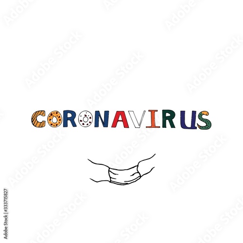 Coronavirus logo in handwritten coloful style