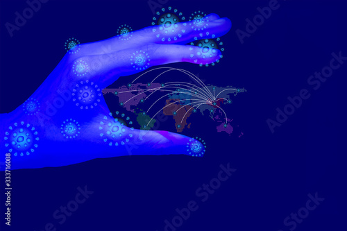 Covid 19 outbreaks.The corona virus is spread worldwide.Contact with communicable diseases. The symbol represents the infection of Covid-19.