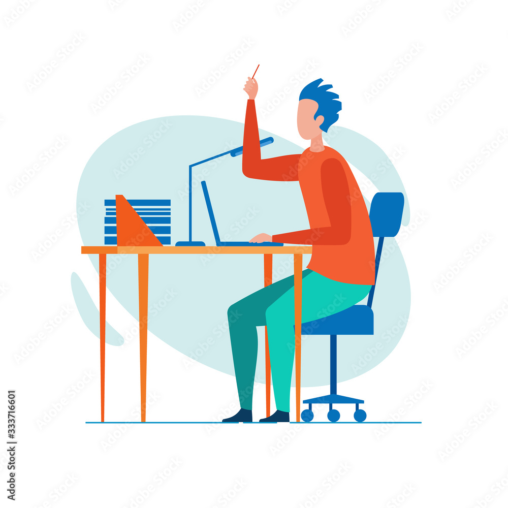 Fototapeta premium Office Worker, Thinking Problem Over Intensively Without Assistance, Working Late with Laptop, Developing Presentation, Looking for Solution, Preparing Report or Getting Ready for Job Interview