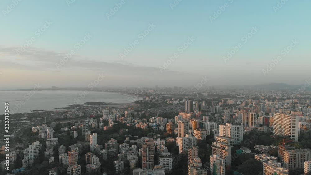 Overhead drone shot of a beautiful seaside city at sunset Mumbai India Overhead drone shot of a beautiful seaside city at sunset Mumbai India