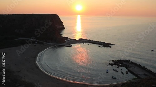 Beautiful sunrise over Bolata Bay near Cape Kaliakra on the Black Sea. Bulgaria