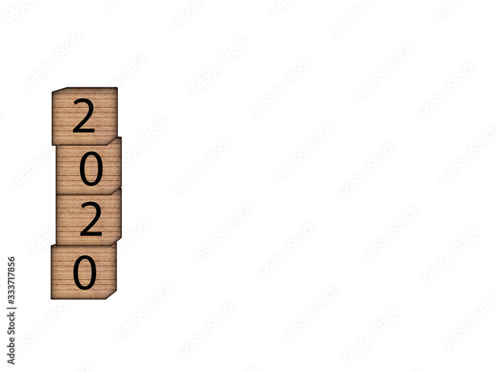 The inscription 2020 on wooden blocks on white background. Letter text on wooden cube. The inscription 2020 on wooden blocks on white background. Letter text on wooden cube.