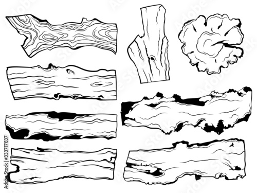 Set of wood  planks. Сollection of wooden bars for the manufacture of carpentry. Industrial wood. Vector illustration on a white background.