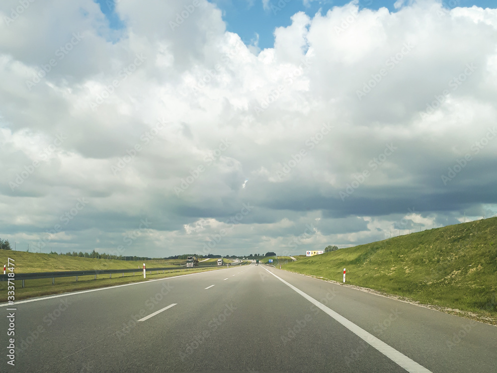 Empty highway as a concept of trips and transport. Asphalt roads in Poland. Traveling around the country.