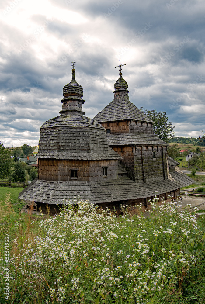 The Church of the Holy Spirit at Potelytsch, Ukraine is part of the Unesco world heritage site Wooden Tserkvas of the Carpathian Region