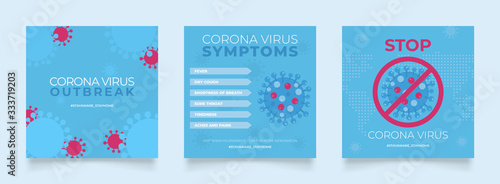 corona virus symptomps. infographic disease for social media post. pandemic illustration background info photo