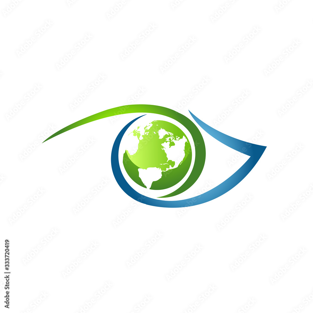 Earth symbol inside eye vector symbol on the white background