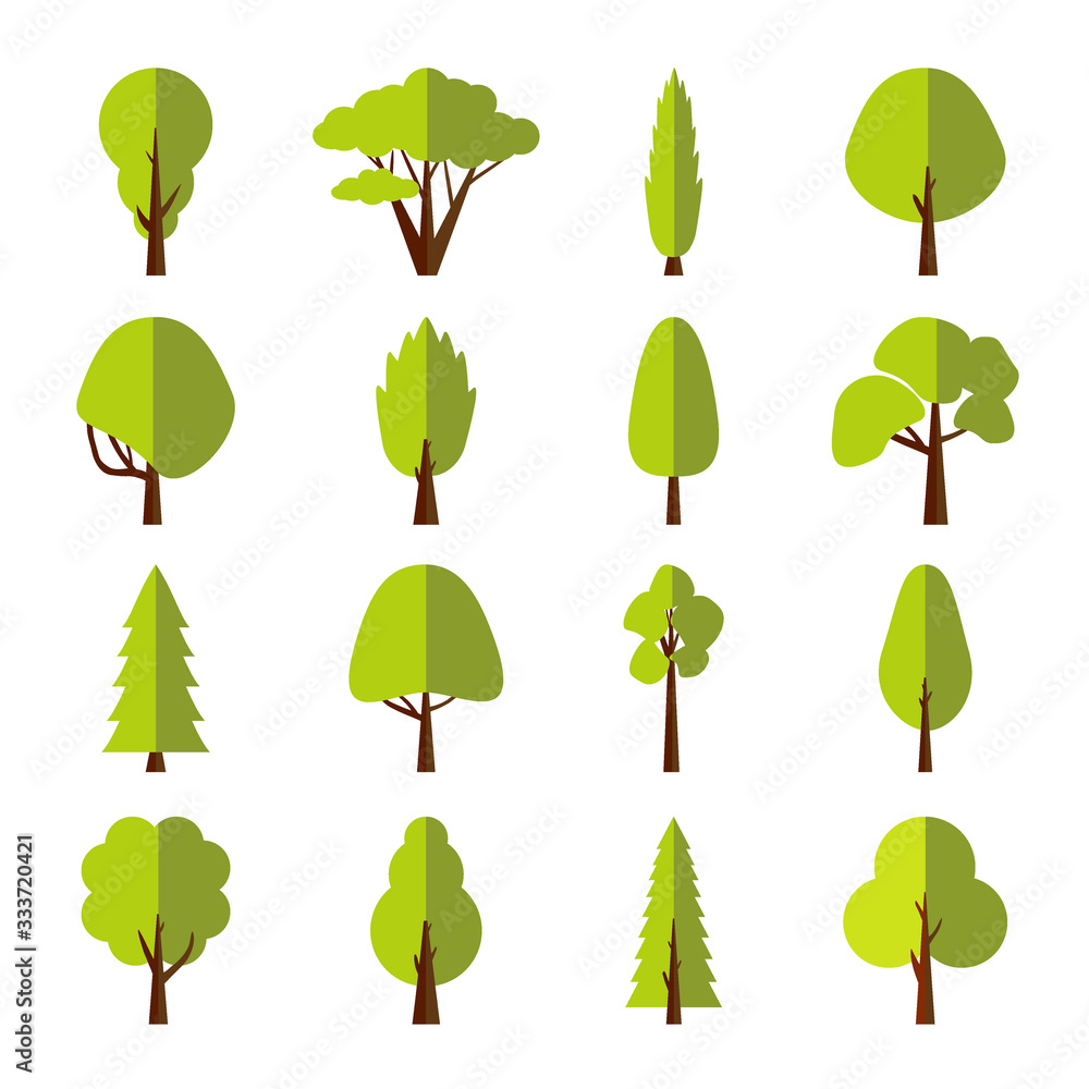 Flat tree collection. Set of isolated icons forest trees. Vector illustration Flat tree collection. Set of isolated icons forest trees. Vector illustration
