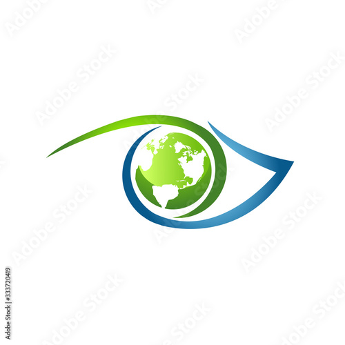 Earth symbol inside eye vector symbol on the white background