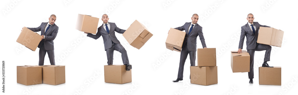 Businessman with box isolated on the white Businessman with box isolated on the white