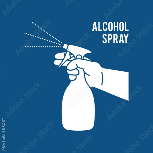 Spraying Anti-Bacterial Sanitizer Spray, Hand Sanitizer Dispenser, infection control concept. Sanitizer to prevent colds, virus, Coronavirus, flu. Spray bottle. Alcohol spray. Flat icon design.