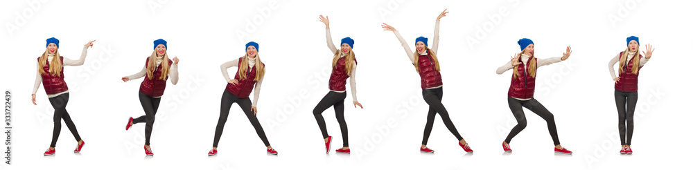 Blond hair girl in bordo vest isolated on white Blond hair girl in bordo vest isolated on white