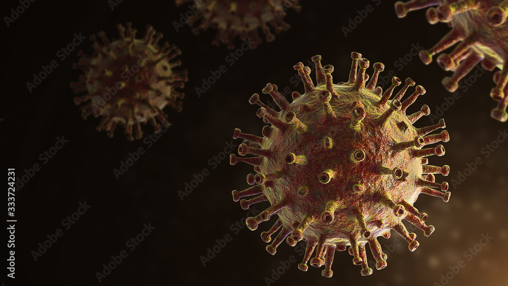 Fototapeta premium Coronavirus COVID-19, Microscope virus close up, 2019-ncov, SARS pandemic risk concept