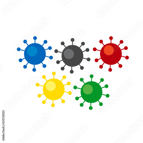 Coronavirus concept - competition cancellation. Five colored viruses, arranged like international sport symbol. Medicine vector objects.