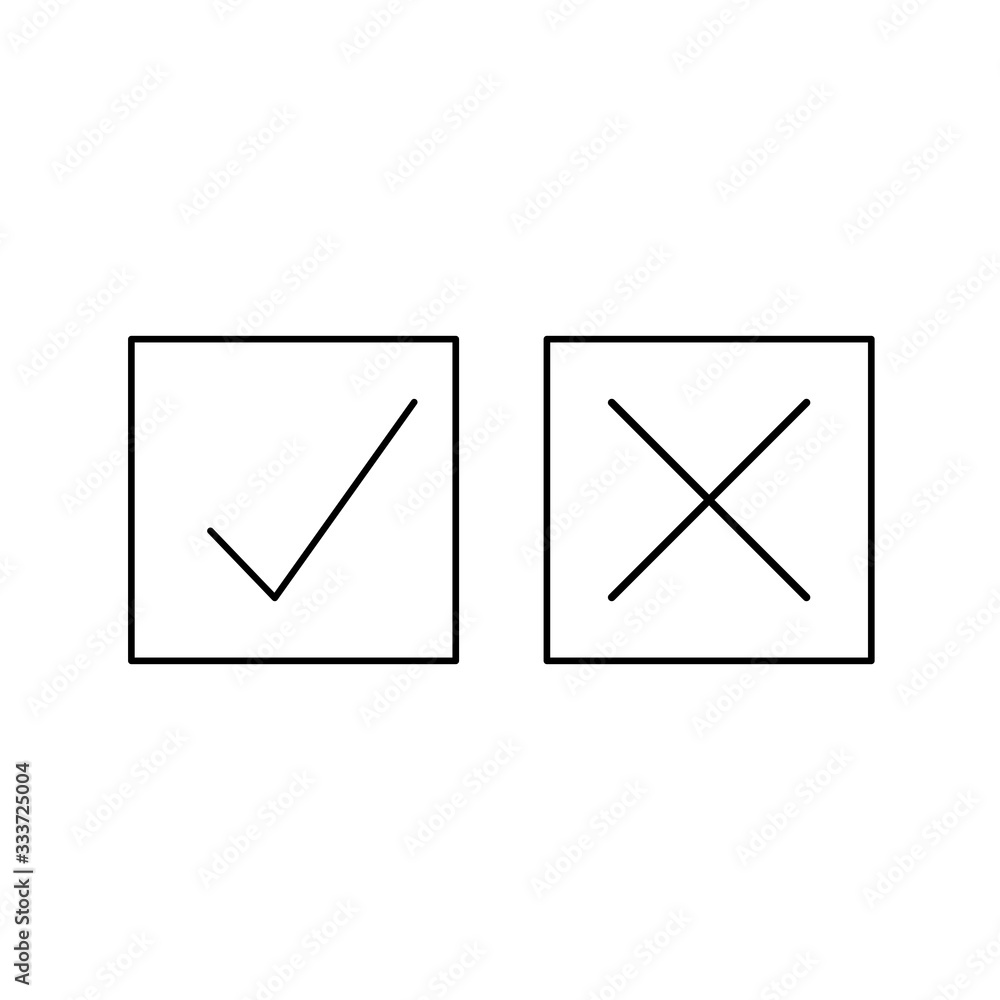 Thin line check mark icons. tick and cross checkmarks flat line icons set. Vector illustration isolated on white background Thin line check mark icons. tick and cross checkmarks flat line icons set. Vector illustration isolated on white background