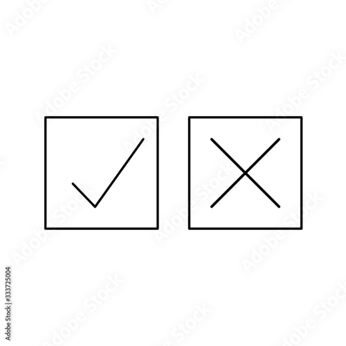 Thin line check mark icons. tick and cross checkmarks flat line icons set. Vector illustration isolated on white background