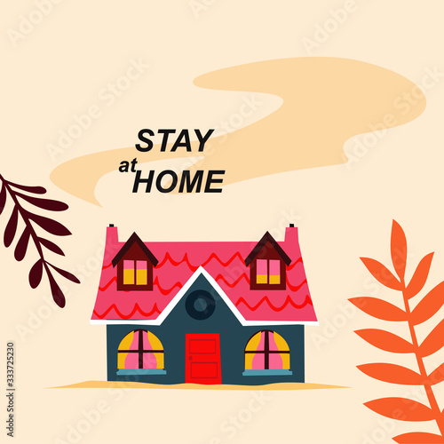 illustration vector eps print abstract hand draw stay at home for stopping corona virus with scandinavian nordic design style 