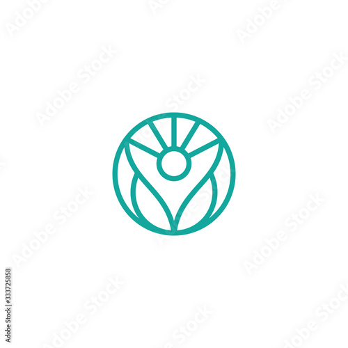 Vector logo design template and emblem made with leaves and flower - badge for yoga studios, holistic medicine centers, natural cosmetics, handcrafted jewelry and organic food products