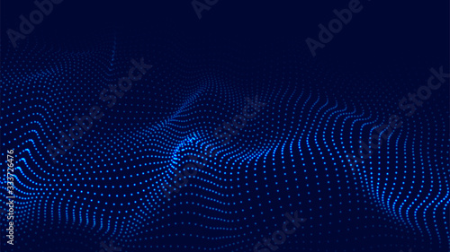 Vector abstract blue futuristic background. Big data visualization. Digital dynamic wave of particles.