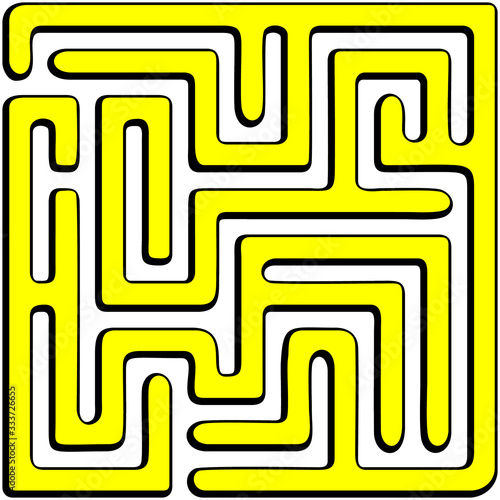 Yellow square maze(10x10) on a white background