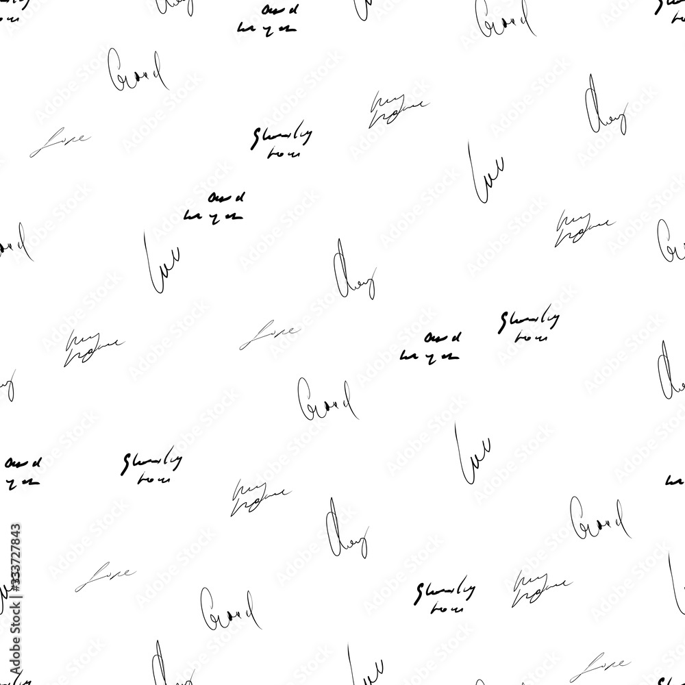 Seamless abstract text pattern. Handwritten font on a white background. Ink on paper Seamless abstract text pattern. Handwritten font on a white background. Ink on paper