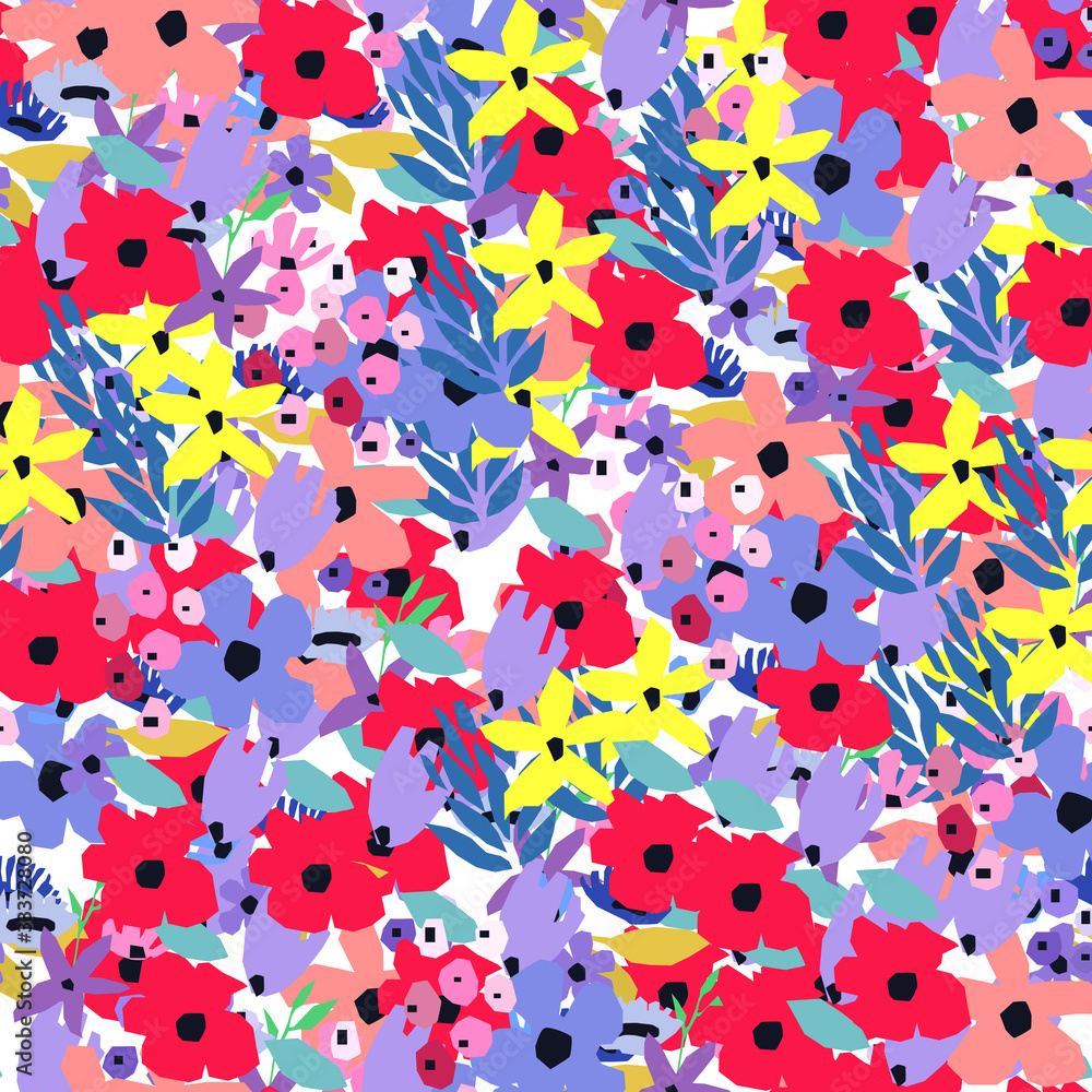 Seamless pattern. Vector floral design with wildflowers. Romantic background