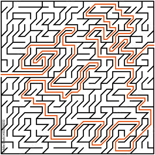 Black square maze 26x26  with help on a white background