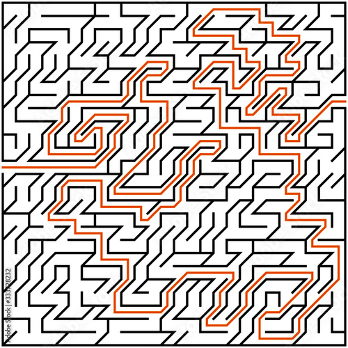 Black square maze(26x26) with help on a white background