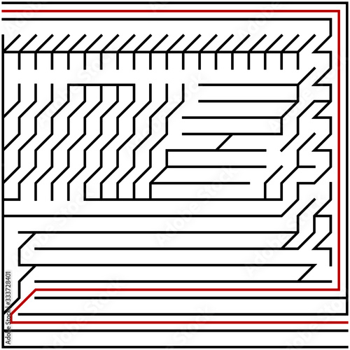 Black square maze(21x21) with help on a white background