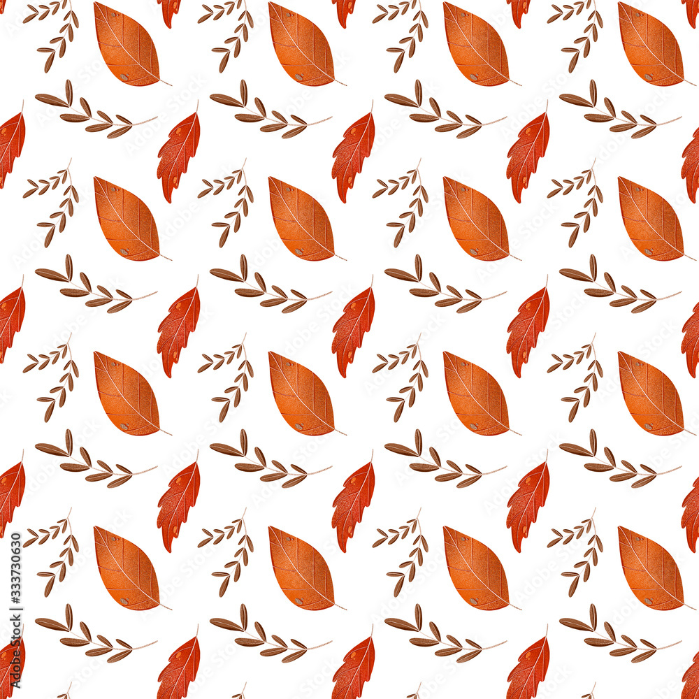 Autumn leaf seamless pattern cute textural digital art on a white background. Print for wrapping paper, kitchen textiles, covers, books, cards, invitations, web, covers, banners.
