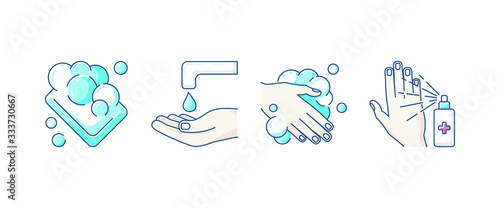 hand disinfection several steps, color icons