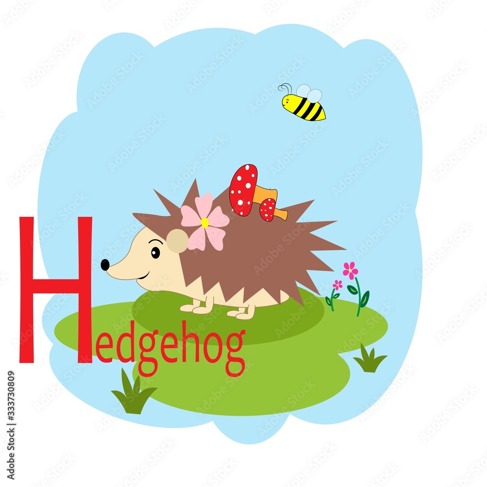 Naklejka premium H word for hedgehog animal alphabet illustration