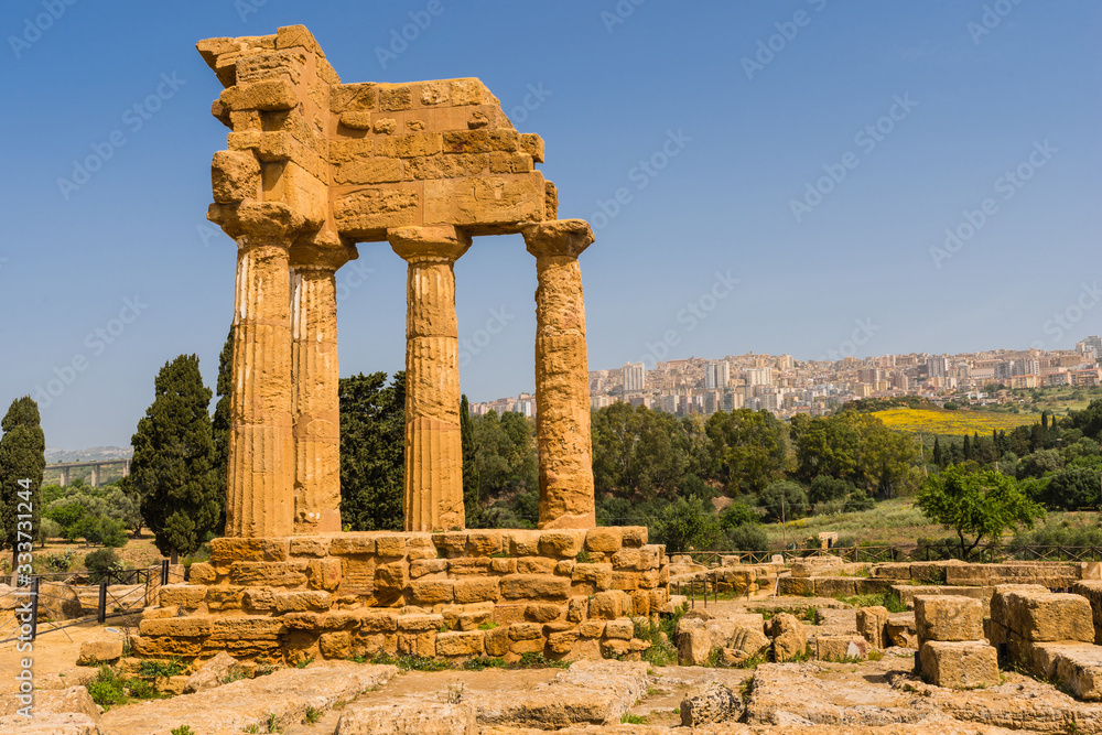 Temple of Dioscuri (Castor and Pollux) in the valley of the temples in Agrigento; Sicily; Italy