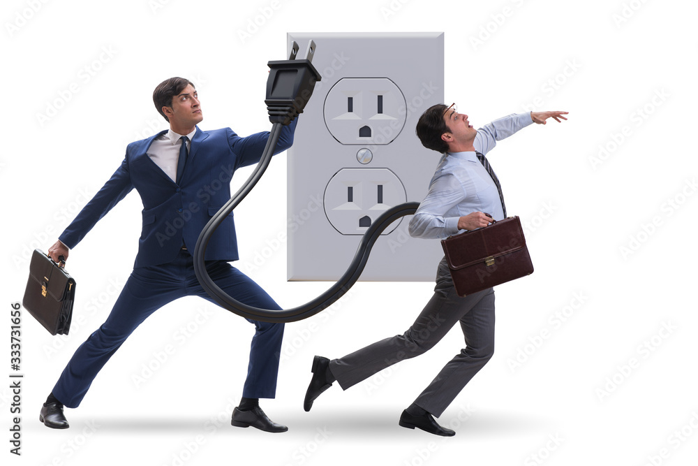 Businessman losing energy to work Businessman losing energy to work
