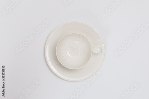 white cup for tea or coffee on a white background