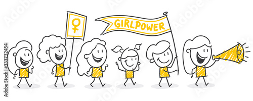 Strichfiguren / Strichmännchen: Girlpower, Frauen, Demonstration. (Nr. 472)