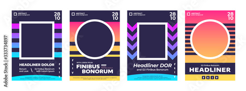 Music poster template with place for photo or picture. Event flyer collection for summer night party or fest. Abstract creative banners with geometric elements in flat style.