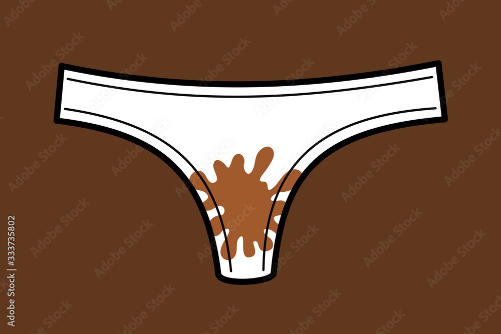 Vetor de Dirty underwear and pants with brown stain of feces, stool and  excrement after defecation. Health problem of diarrhea. Vector illustration  on plain background. do Stock
