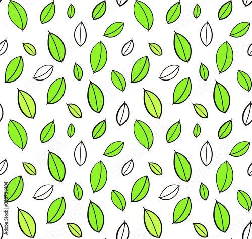 Vector seamless pattern with green leaves. Bright floral print. Pattern for wallpapers, covers, wrapping paper, web.