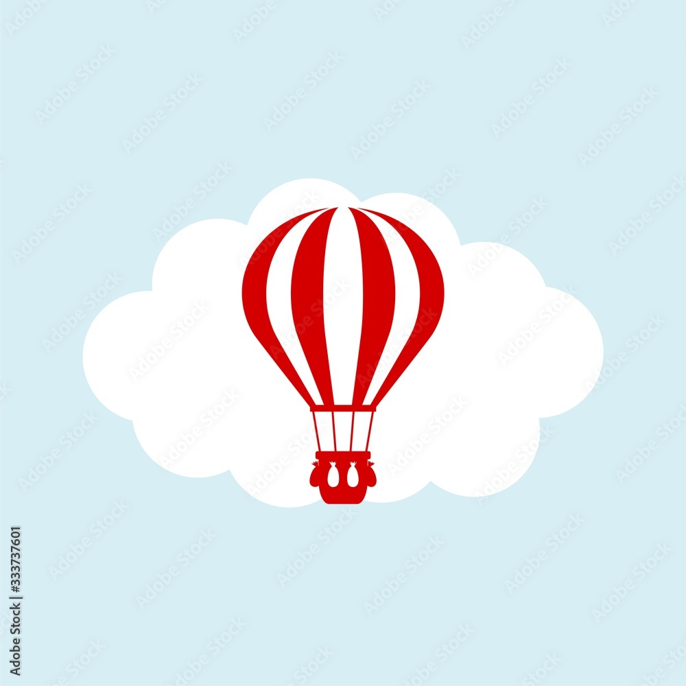 Obraz premium Hot air balloon icon flat illustration for graphic and web design isolated on blue background