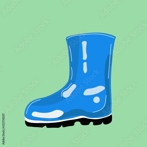 Single blue waterproof rubber boot isolated on mint background. Vector illustration