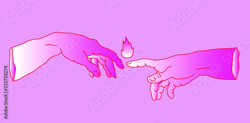 Two hands going to touch together. Simple line art style illustration for tattoo or fashion print design.