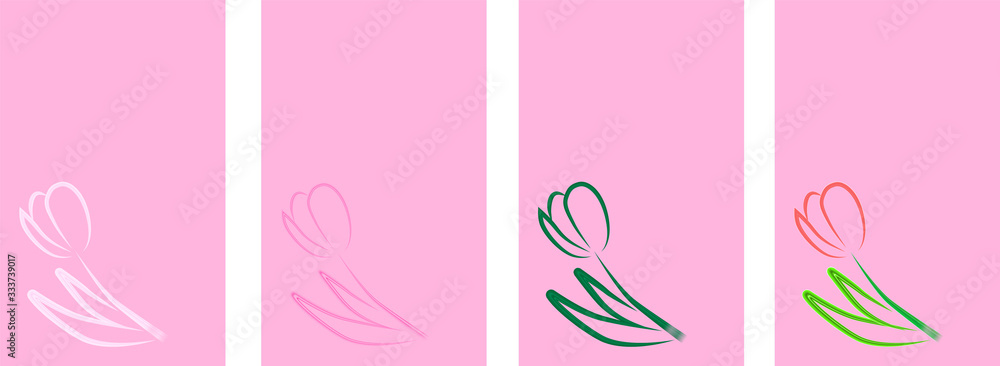 Fototapeta premium A set of pink backgrounds with a tulip pattern made in different colors. Templates for creating greeting cards, flyers.