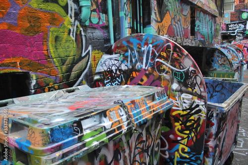 Coloured graffiti on a house wall 