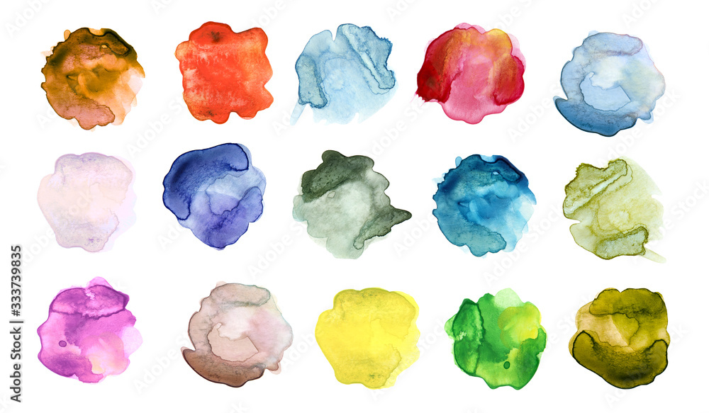 set of abstract color watercolor blot