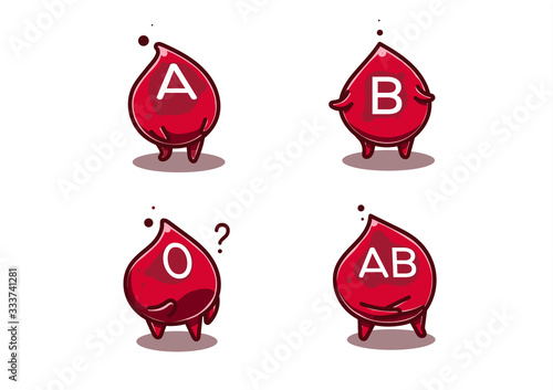 Blood group in shiny cartoon comic style. Blood advertising clipart for healthcare purpose such as donation, knowledge content, medical campaign etc.