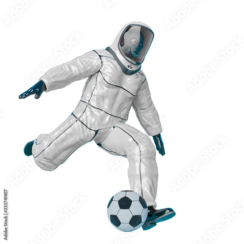 man in a biohazard suit is playing football