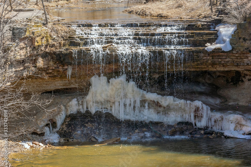 Niagara Escarpment frozen waterfall, Fonferek Glen Co. Park, Brown Co., WI.