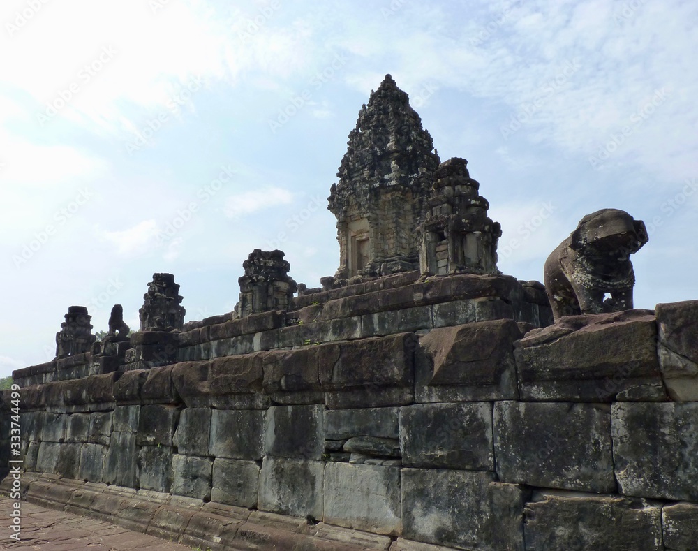 Ruins of Angkor, temple of Banteay Samré, stone pyramid with wall, Angkor Wat, Cambodia